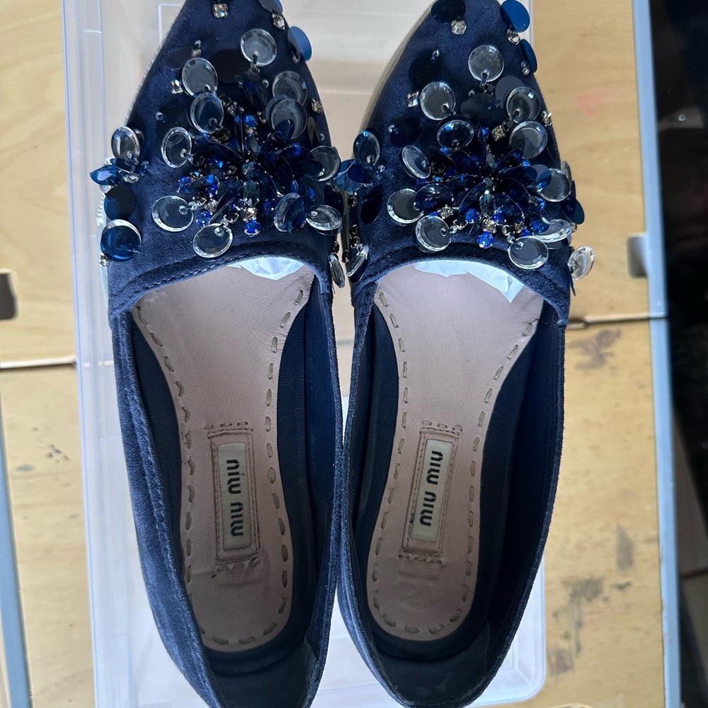 Miu Miu Women's Navy Embellished Flats